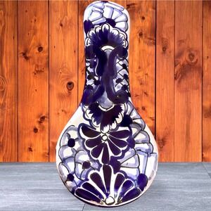 Talavera Mexican Pottery Blue White Hand Painted Spoon Rest Signed Sta-Irene 11"